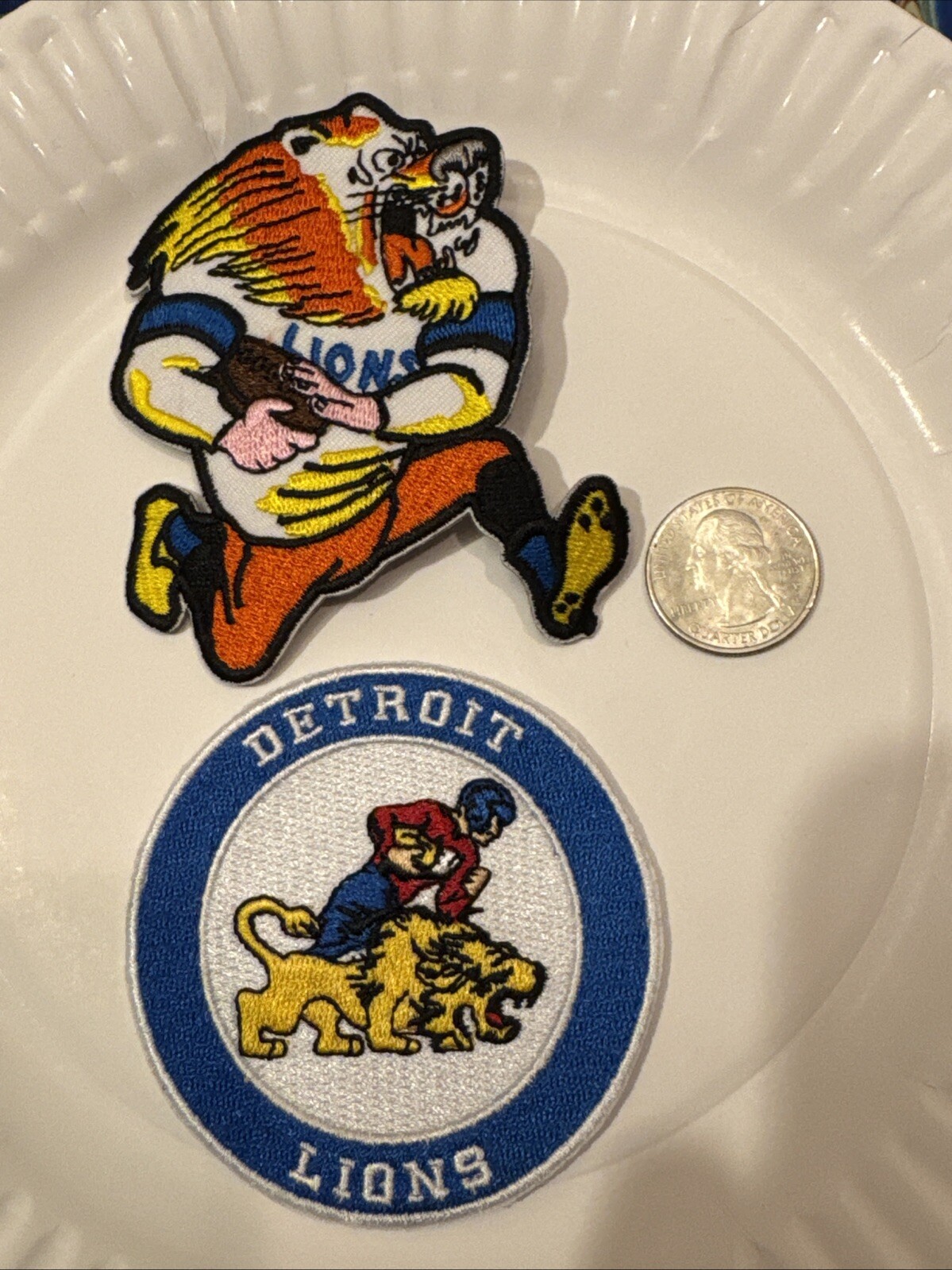 (2) Detroit Lions Vintage Rare Embroidered Iron On Patches Patch Lot  3.5 & 3”