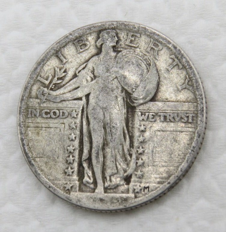 1919 P Standing Liberty Quarter - Fine - 90% Silver 25C US Coin - Weak Date