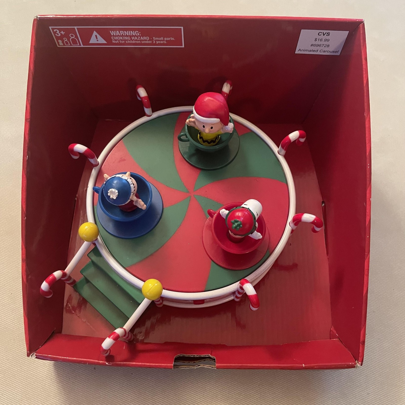 Peanuts Spinning Teacup Carousel Animated Music Box Holiday 11 Songs New Tested