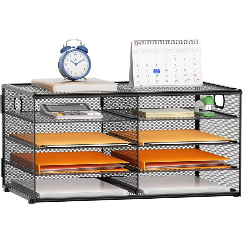 8 Compartment Mesh Desk File Organizer Portable Handle Easy Assembly Extra Large