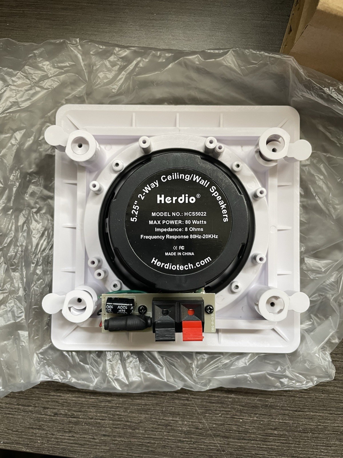 Herdio 5.25” Passive Ceiling Speaker 80W 2-Way Square