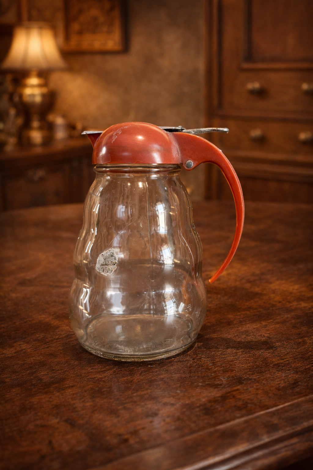 1950'S Vintage Dripcut Glass Syrup Dispenser – Red Bakelite Lid | Made in USA Re
