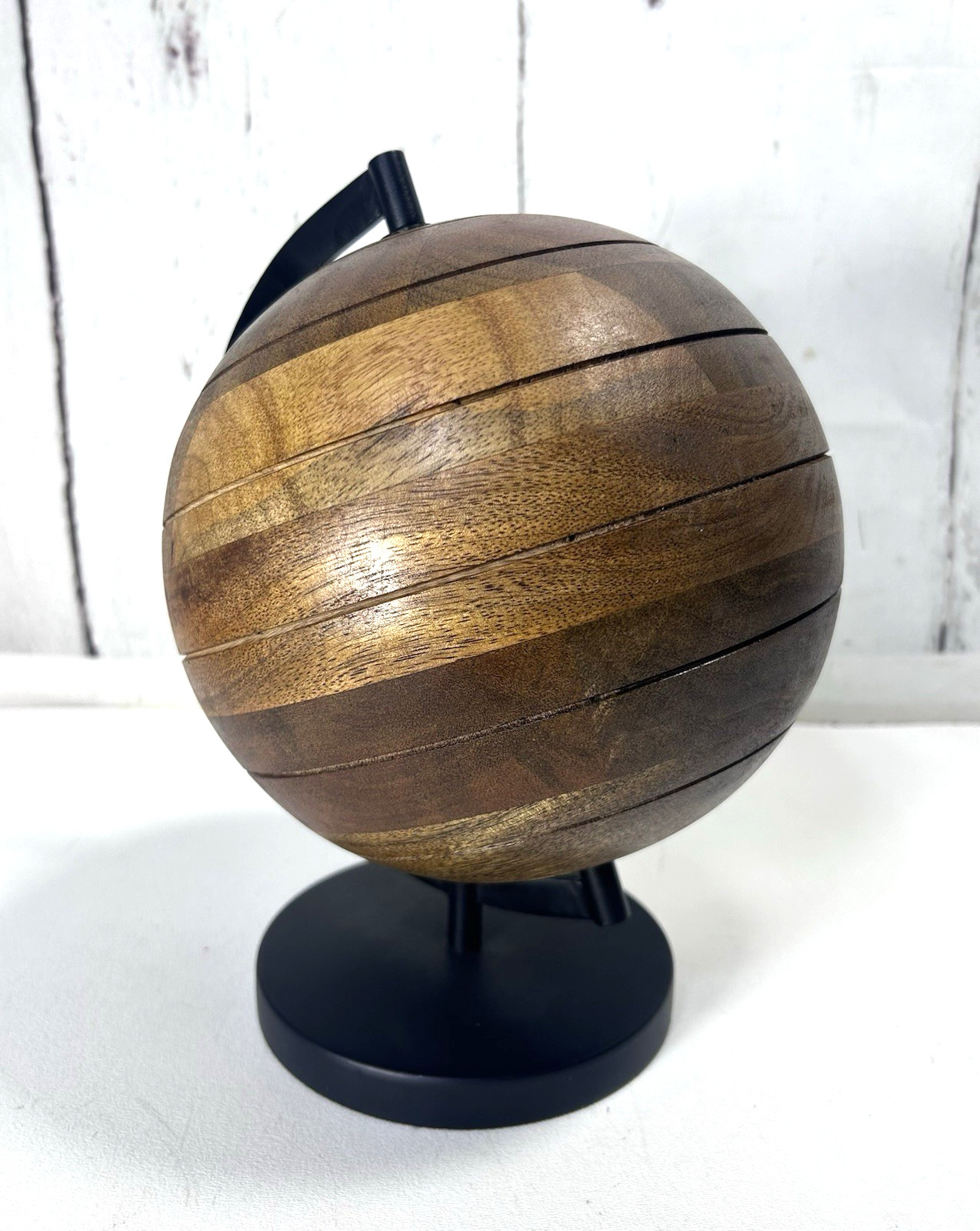 VINTAGE MCM WOODEN GLOBE METAL BASE 11.5" MID-CENTURY MODERN DECOR  ~BEAUTIFUL~