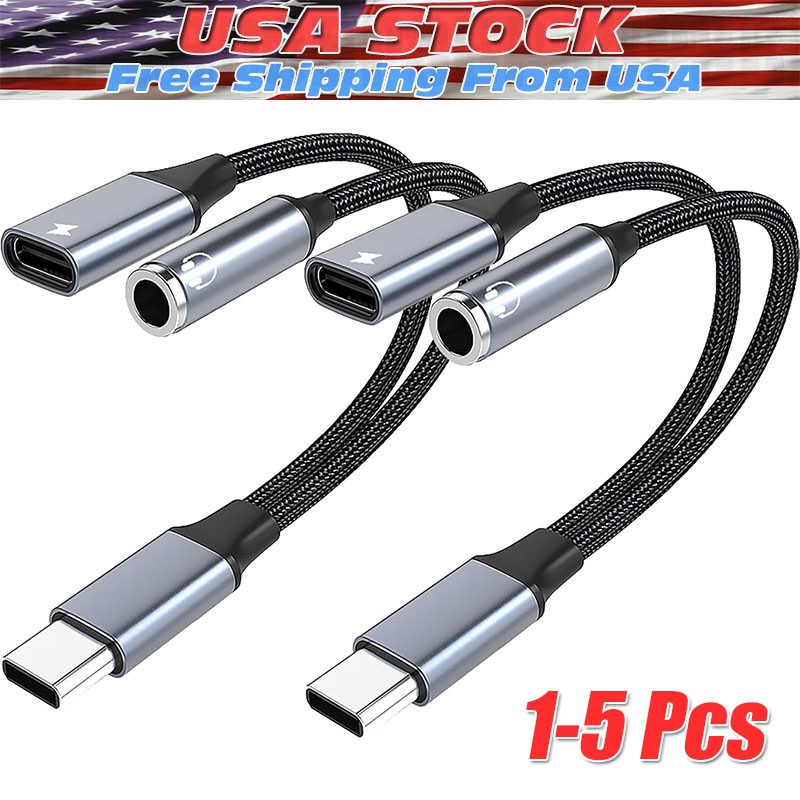 2 in 1 Type-C USB C to 3.5mm AUX Audio Headphone Jack Adapter Charger Cable New