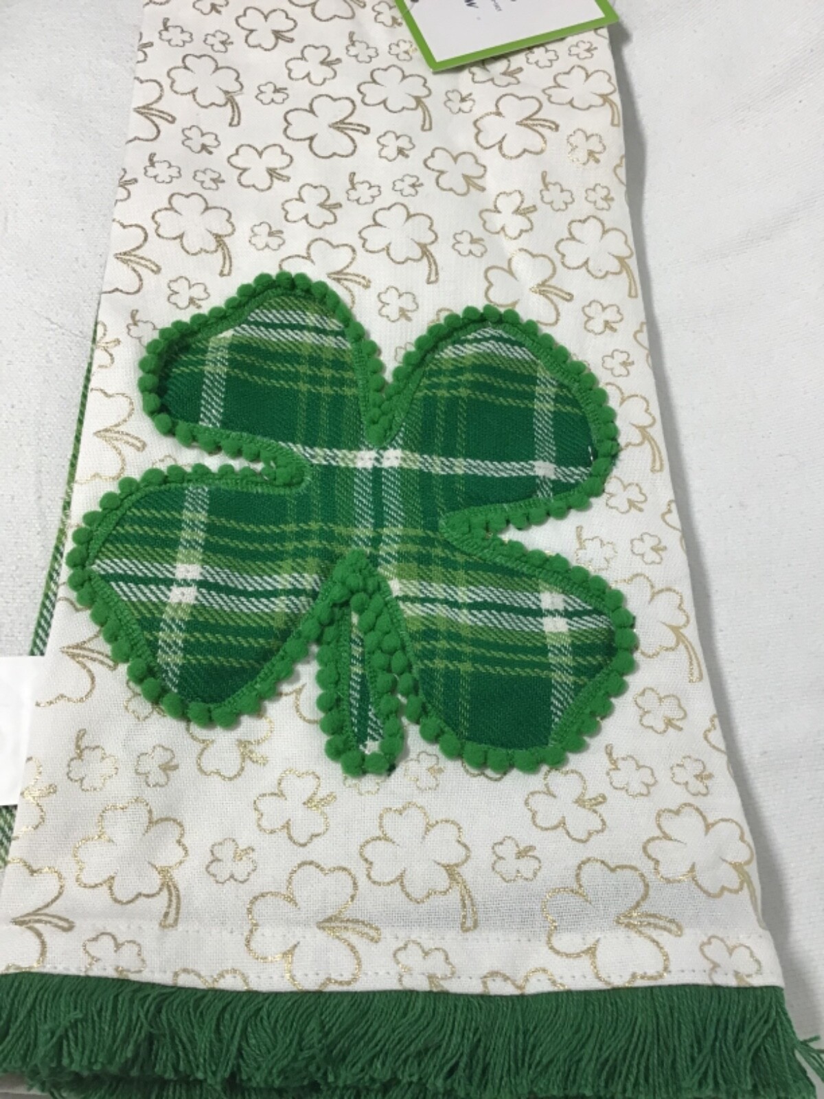 STOREHOUSE KITCHEN TOWELS (2) GREEN SHAMROCK PLAID 100% COTTON 20 X 28  NWT