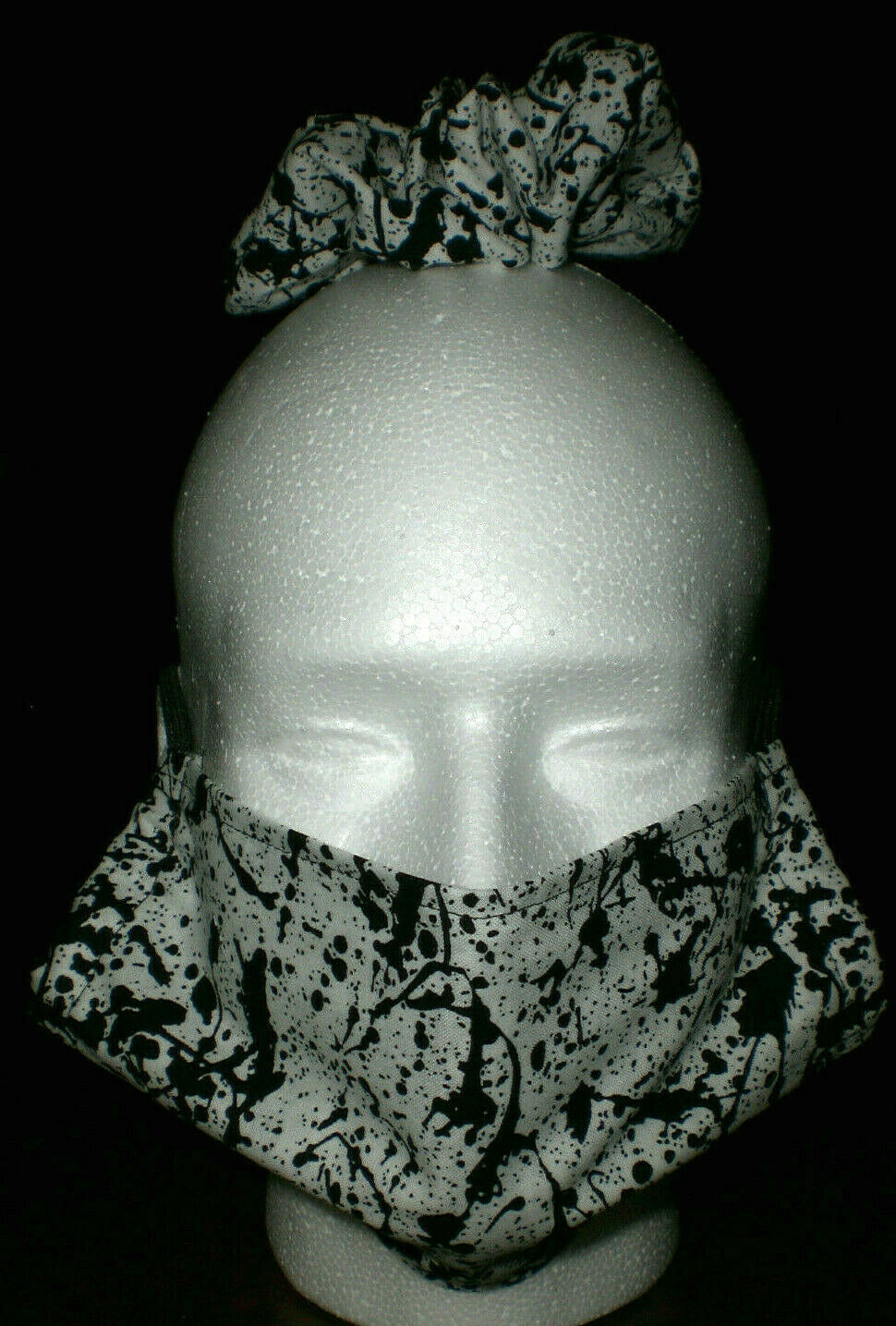 Face Mask White and Black Covering & Scrunchie Set 100% Cotton Washable Reusable