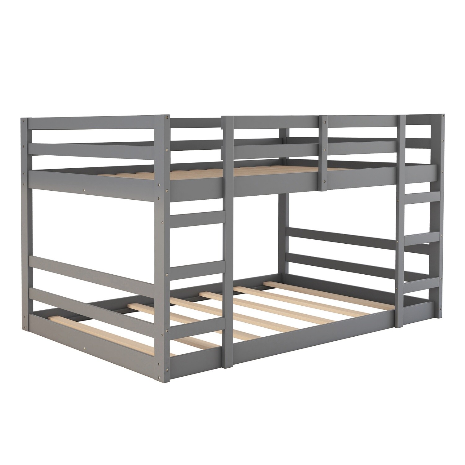 Modern Safe Full Over Full Bunk Bed Wood Bunk Bed Frame with Ladder Gray