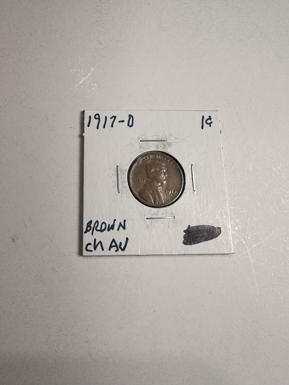 1917-D Brown choice AU Lincoln wheat penny
