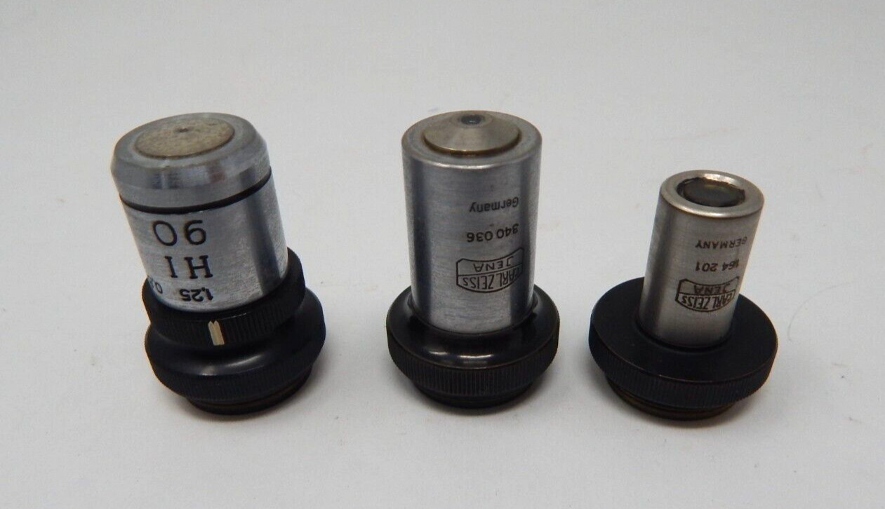Lot of 3 Carl Zeiss Microscope Lenses Jena 1.25 .65 .20