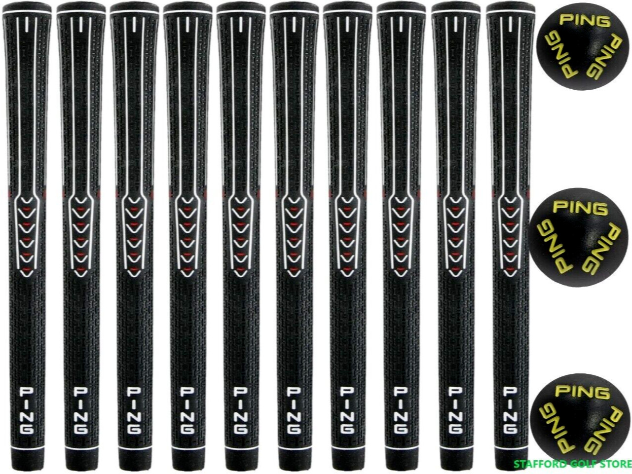 Ping ID-8 Golf Grips +1/32" Oversize/Midsize .600" Ribbed Black Gold Set of 10