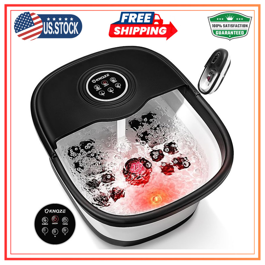 KNQZE Collapsible Foot Spa with Heat Remote Control Bubbles Massage Rollers