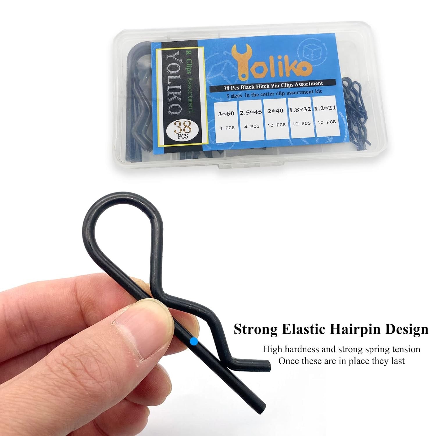 38 Pcs Hitch Pin Clip R Clips Retaining Pins Tractor Black 38 pcs in 5 size