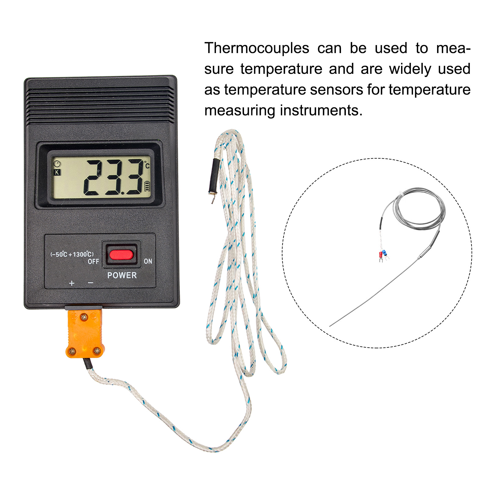 K Type Thermocouple Temperature Sensor Probe 1.5x200mm 6.6ft Wire