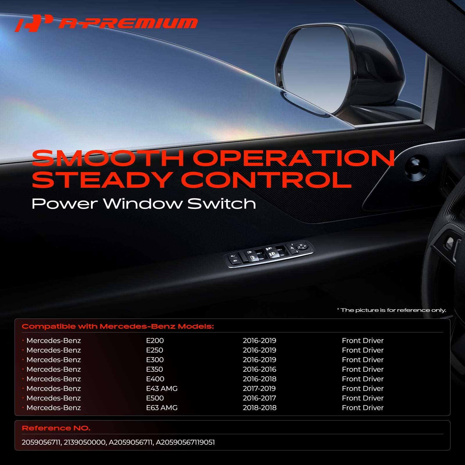 A-Premium Front Left Power Window Switch for Mercedes E250 16-19 E300 E43 AMG