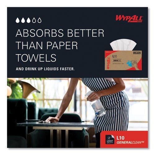 WypAll L10 Towels, POP-UP Box, 1-Ply, 9 x 10.5, White, 125/Box, 18 Boxes/Carton