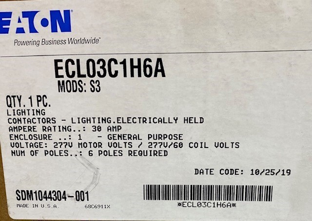 Eaton ECL03C1H6A Lighting Contactors-Lighting Electrically Held