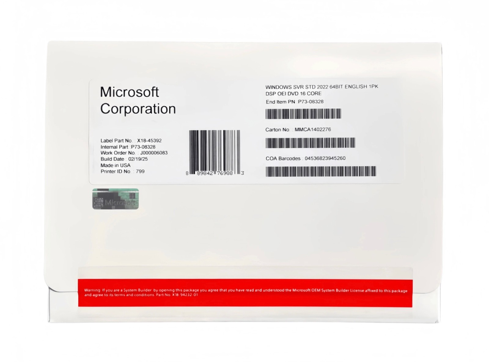 Windows Server 2022 Standard 64Bit English DVD 16 Core