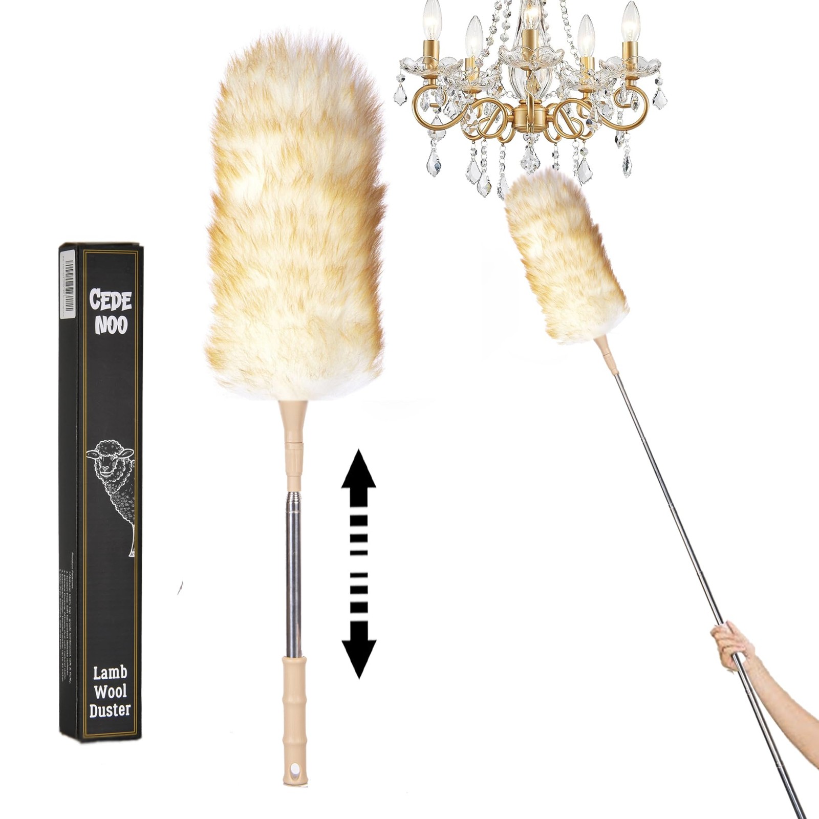 Lambswool Duster Extendable 22–55 Inch Natural Wool Duster with Flexible Head