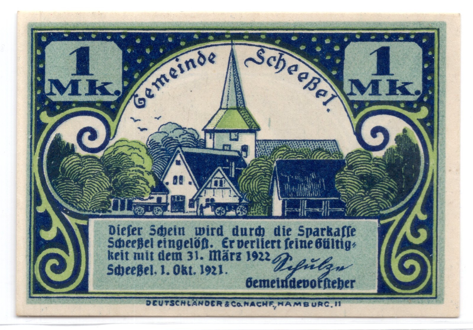 1922 Germany Scheebel Notgeld 1 Mark Note (1685)