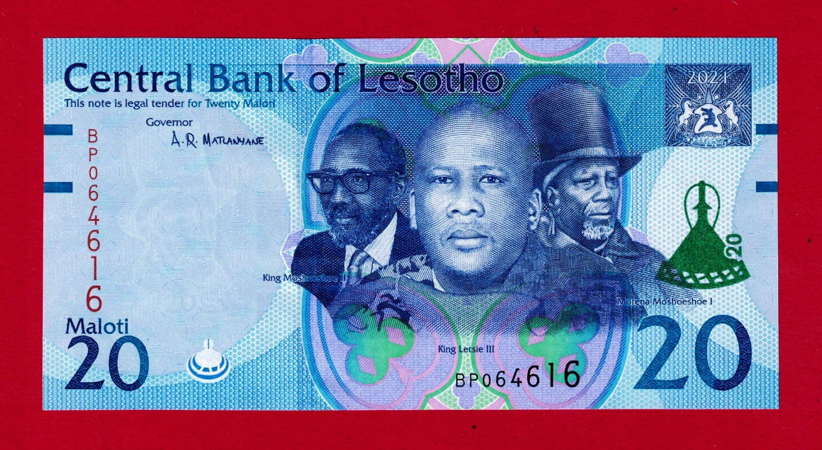 LESOTHO 20 Maloti 2021 UNC Note Sign: Adelaide Retšelisitsoe Matlanyane  (P-27a)