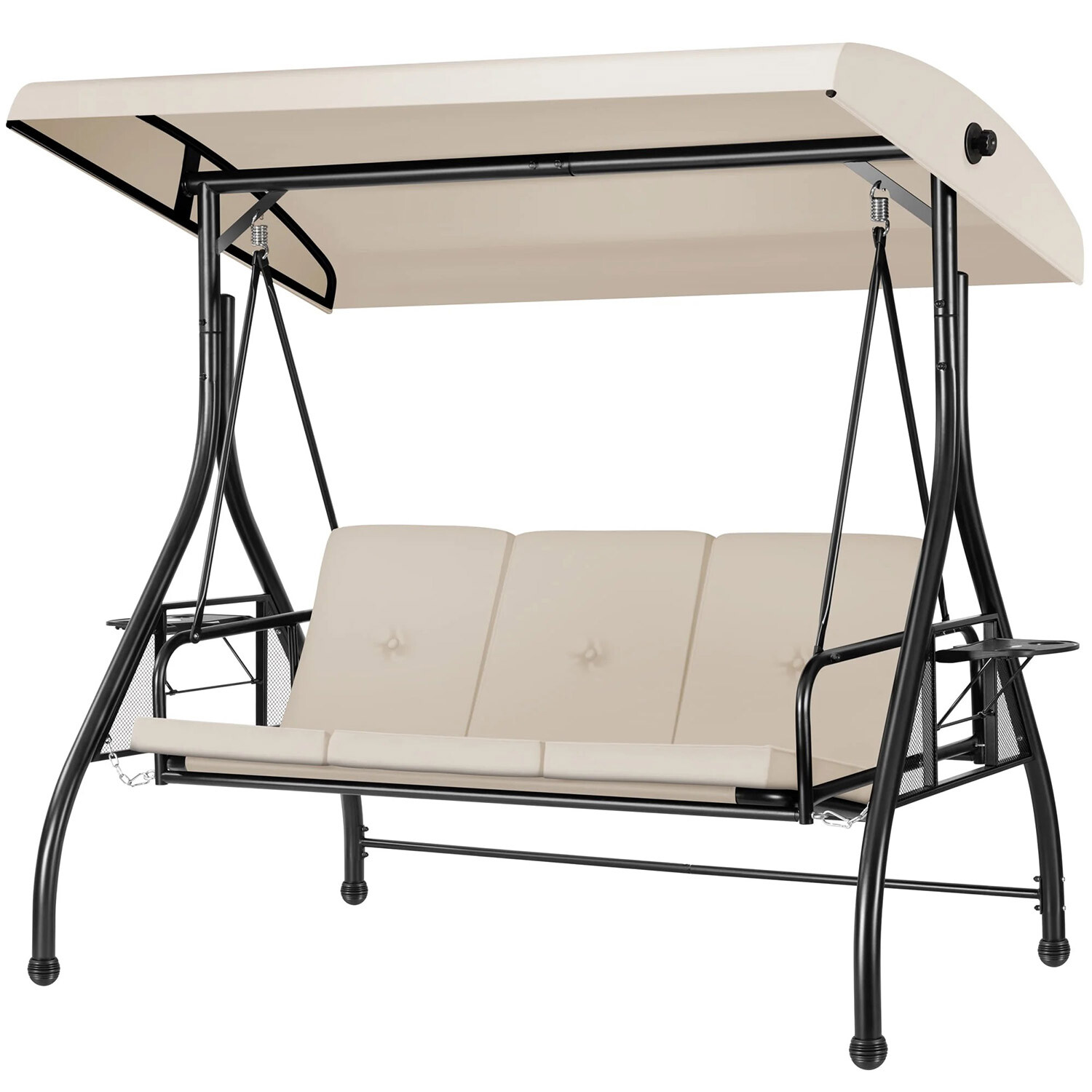 3 Seat Outdoor Patio Swing Chair w/ Canopy Porch Swing Bed Garden Steel
