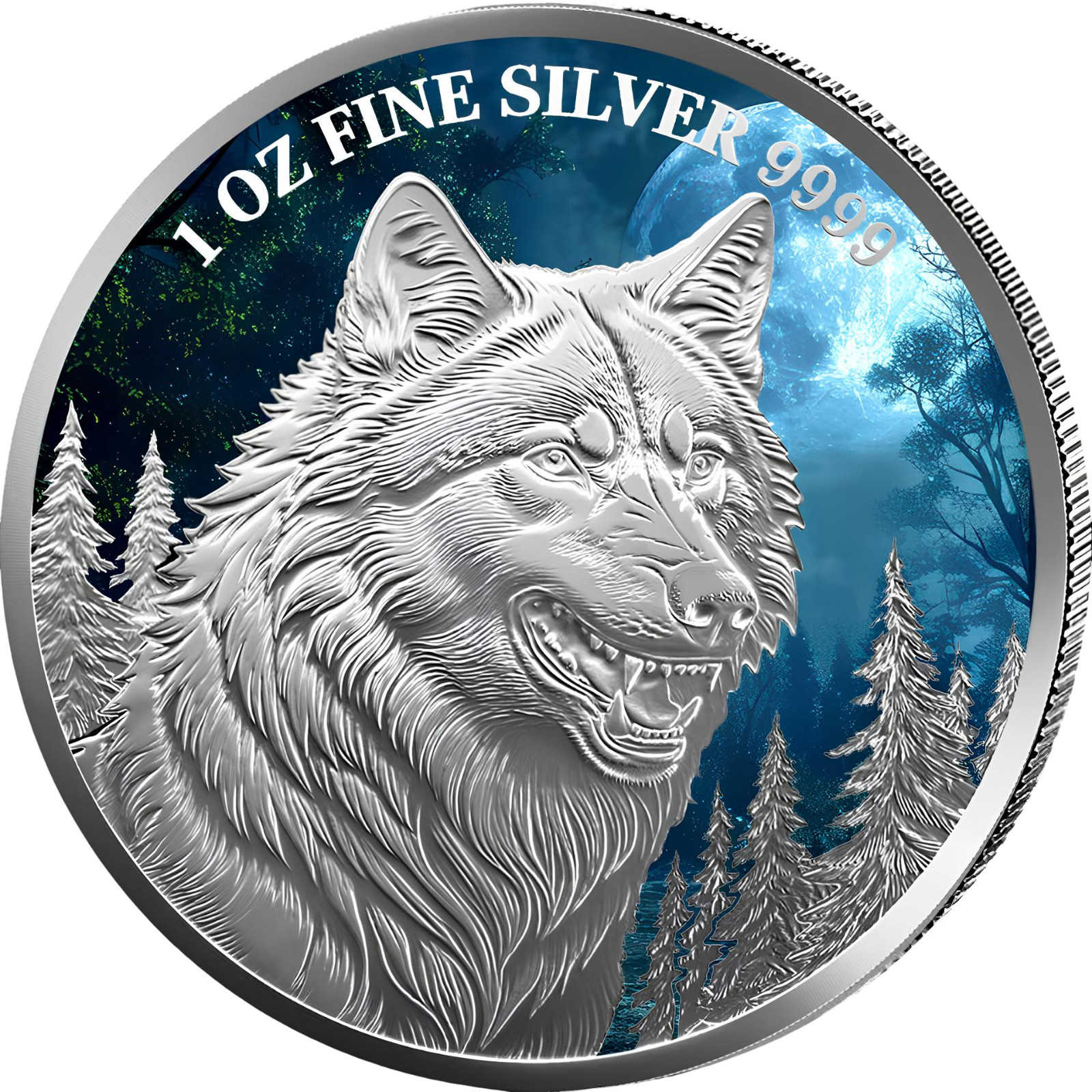 2025 Liberia Silver Proof Color Coin Wolf Moonlight Wildlife WWF Canis Lupus $20