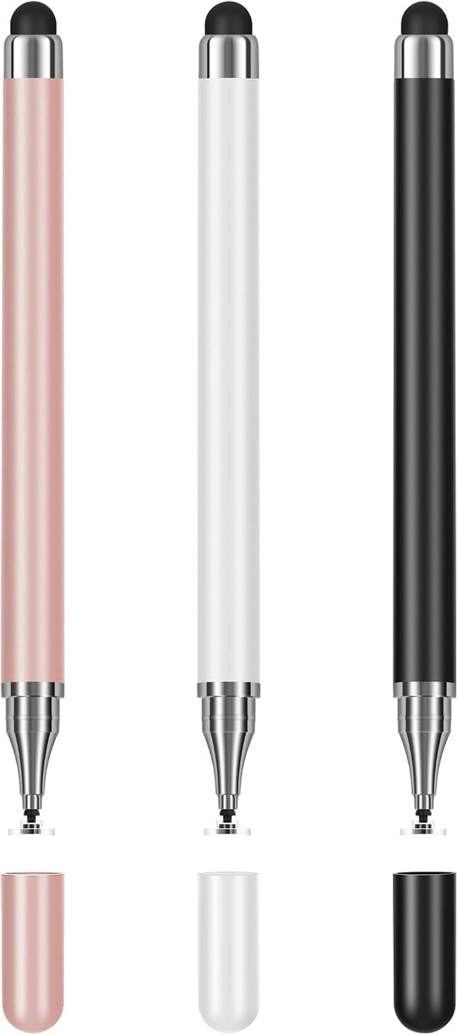 Ergonomic 3-Pack Stylus Pens for iOS & Android - Scratch Resistant & Comfortable