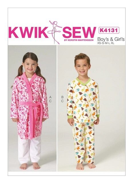 Kwik Sew 4131 XS-XL Kids Pajama Top Pant Robe Relaxed Fit Comfortable Pattern