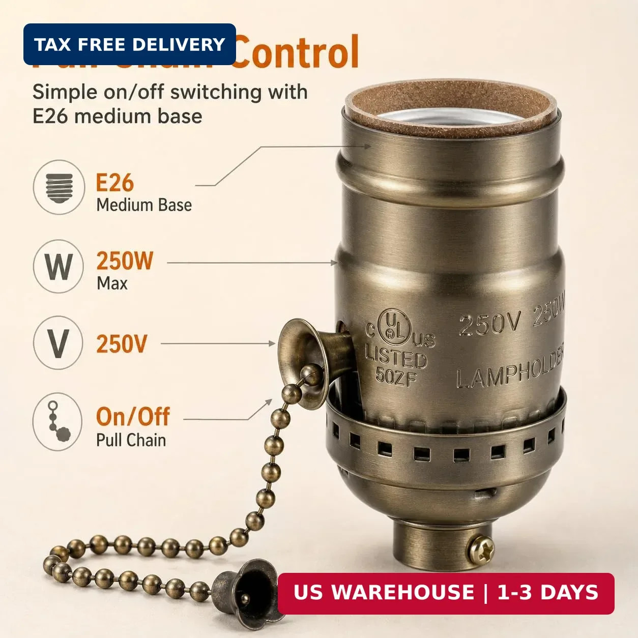 4 Pcs Pull Chain Lamp Socket Replacement with E26 Standard Threaded Base