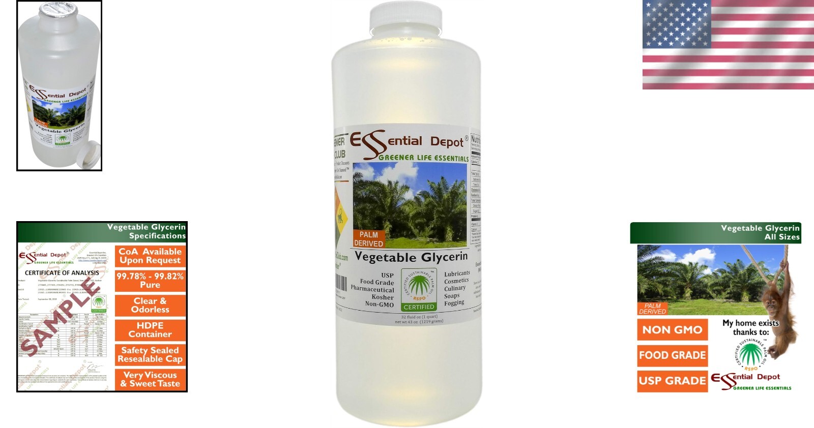 Sustainable Palm-Based Vegetable Oil - 1 Quart Clear Liquid, Kosher Certified