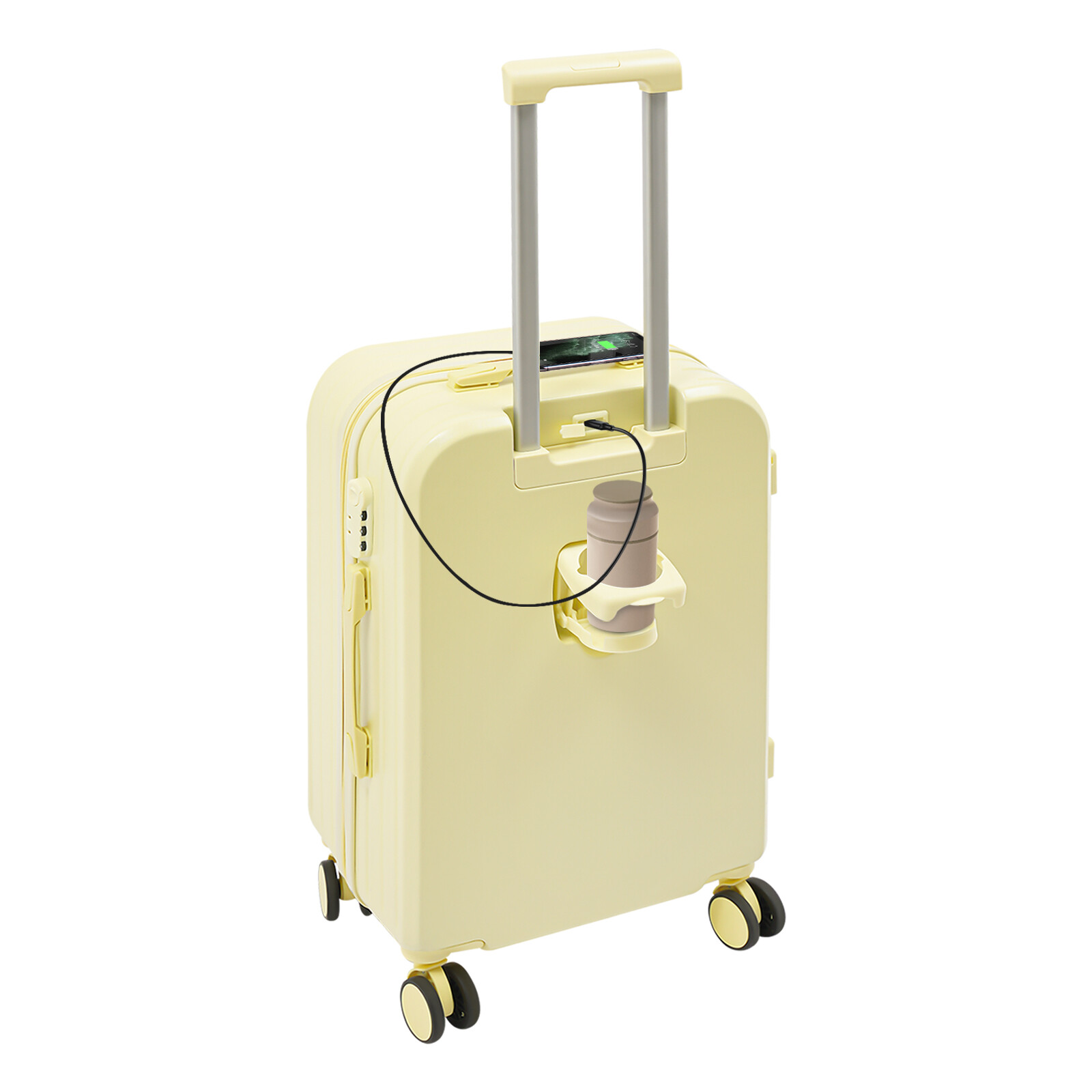 24" Travel Luggage Suitcase, Travel Luggage Suitcase, Light Yellow