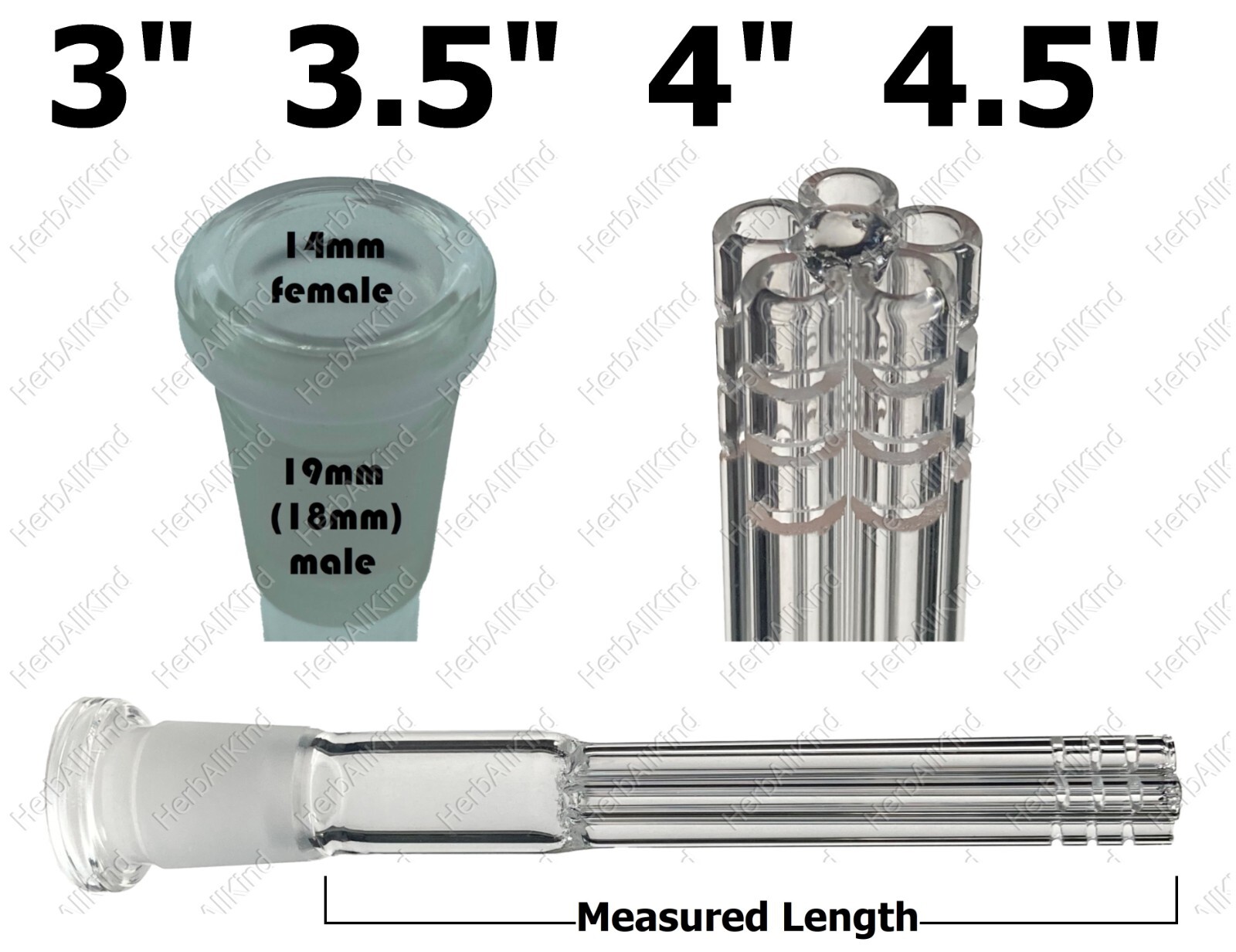 3" 3.5" 4" 4.5" 19mm / 18mm to 14mm Glass Downstem 5-Arm Tree Barrel Tube 15-Cut