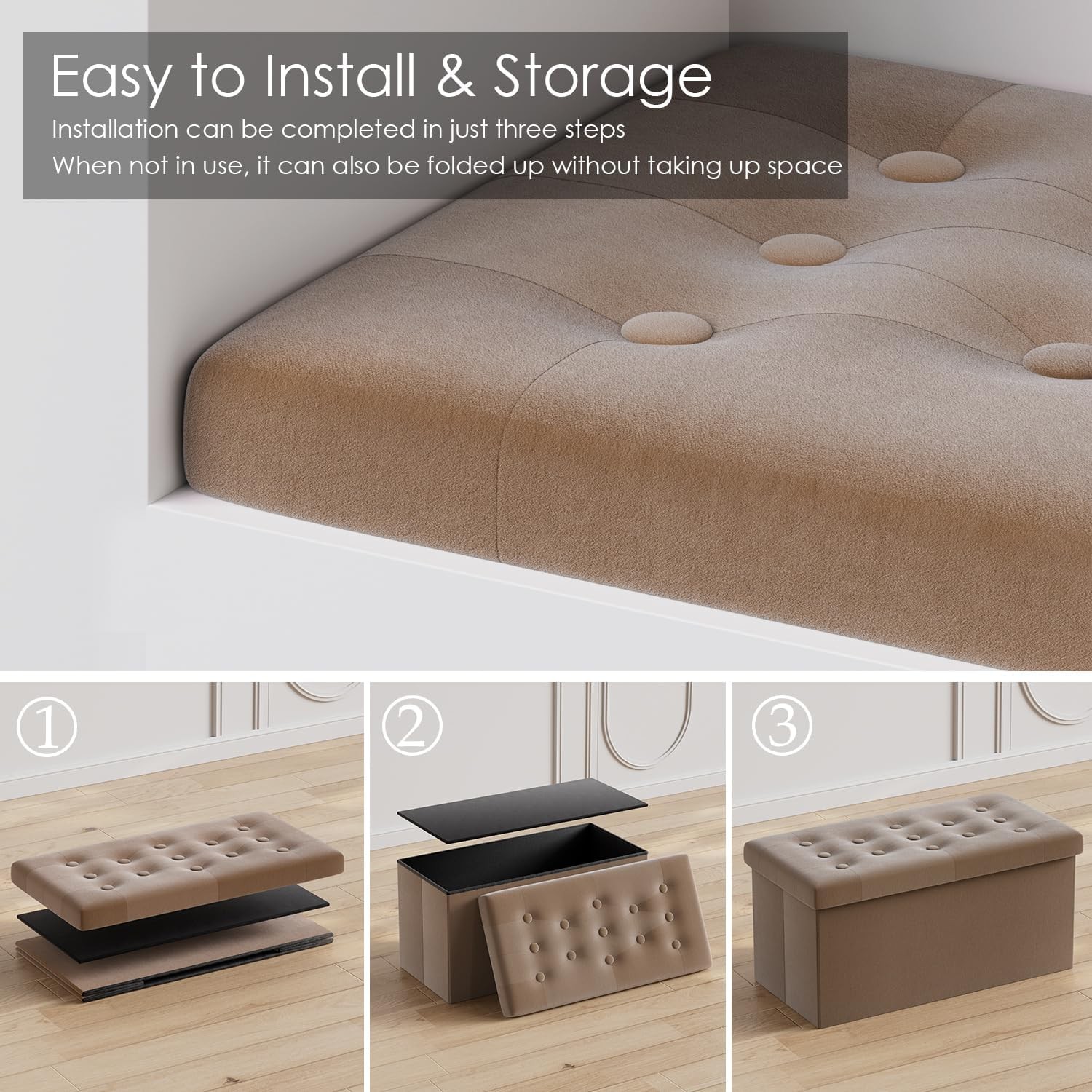 PRANDOM Jumbo Ottoman with Storage [1-Pack] 43D x 15W x 15H, Dark Coffee