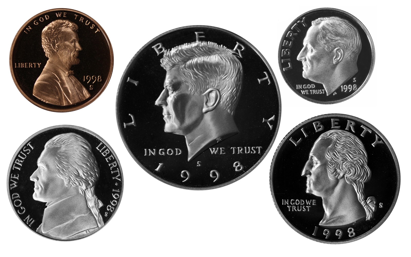 1998 -S Proof year Set - Coins ONLY - 5 Coins
