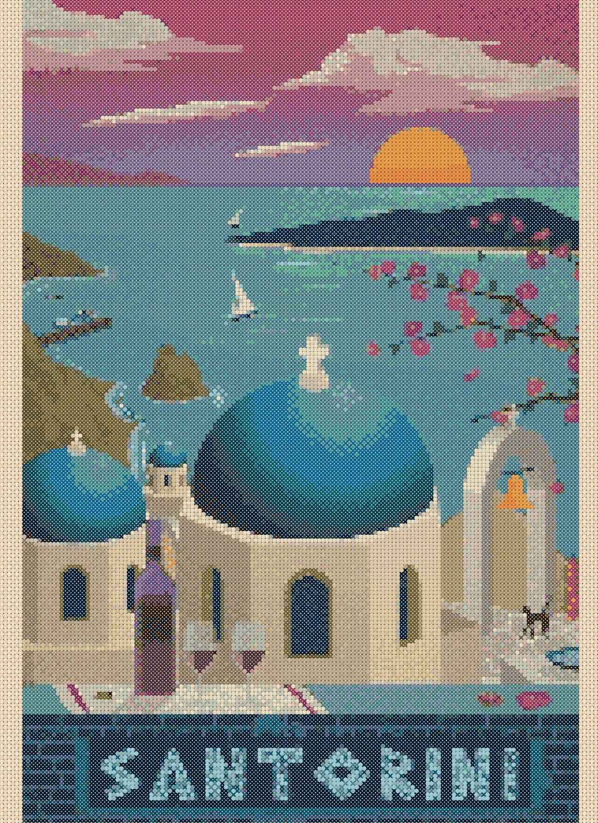 Travel Poster - Santorini Counted Cross Stitch Chart No. 9-457/2