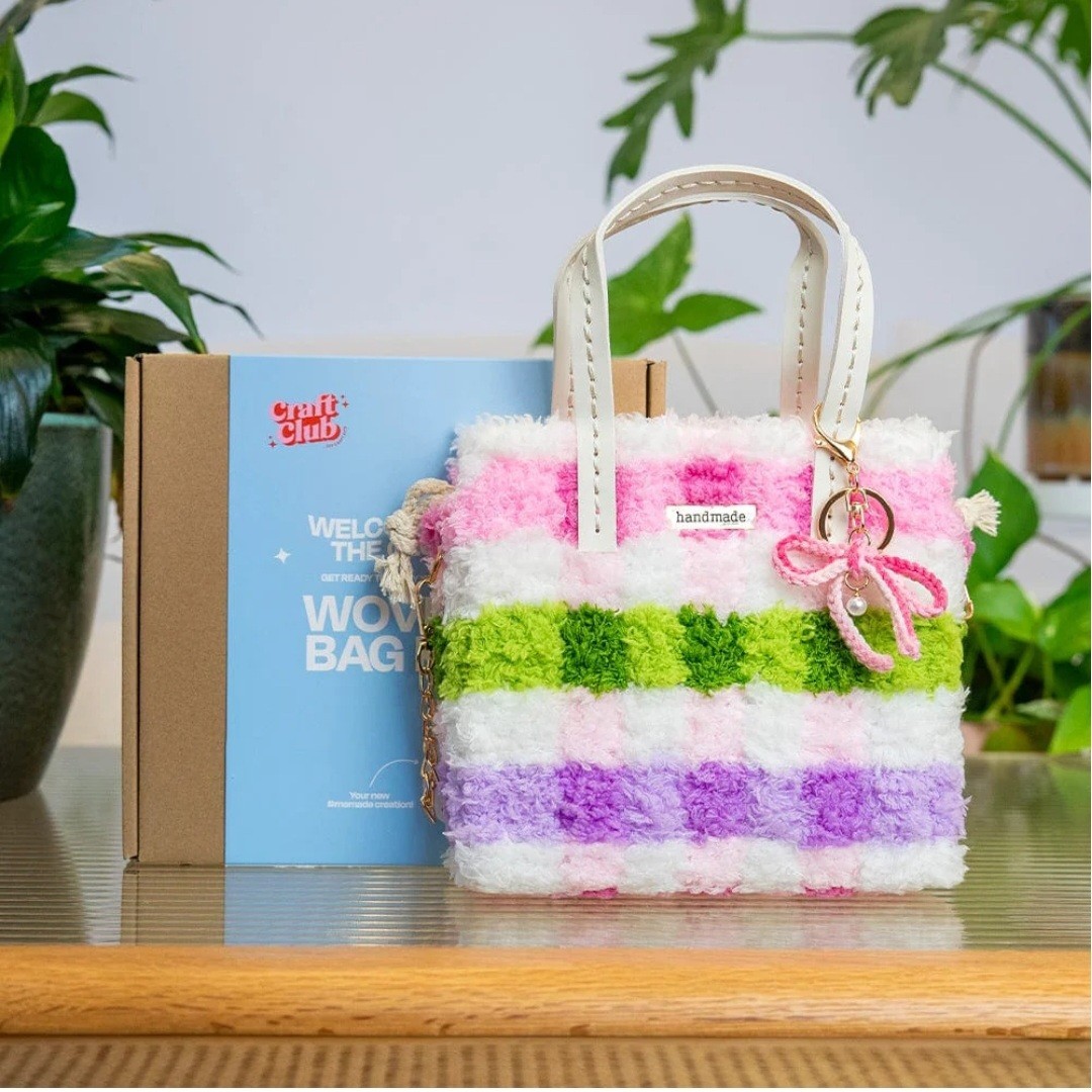 Craft Club Woven Bag Kit Gingham Rainbow Woven Tote Bag New In Box