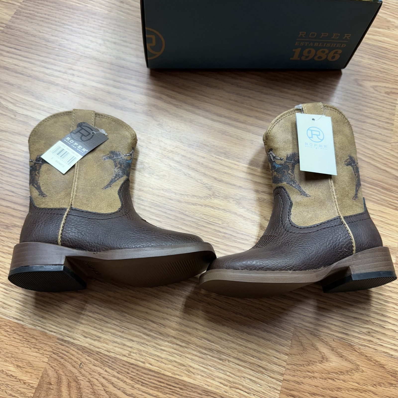Roper Buckin Bronc Infant Boys Boots Size 5 Brown Bronco Rider Western Shoes NWT