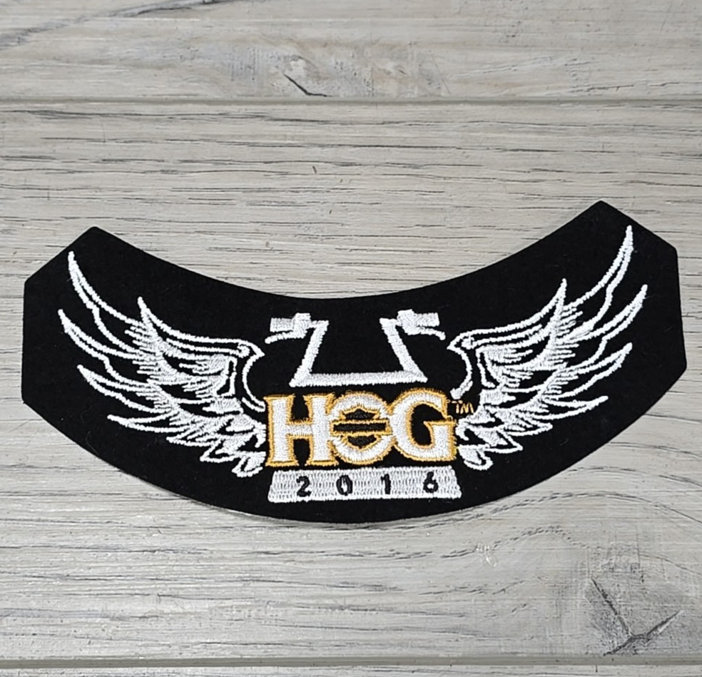Harley Davidson HOG 2016 Rocker Patch Ape Hanger Handlebars Wings White Gold