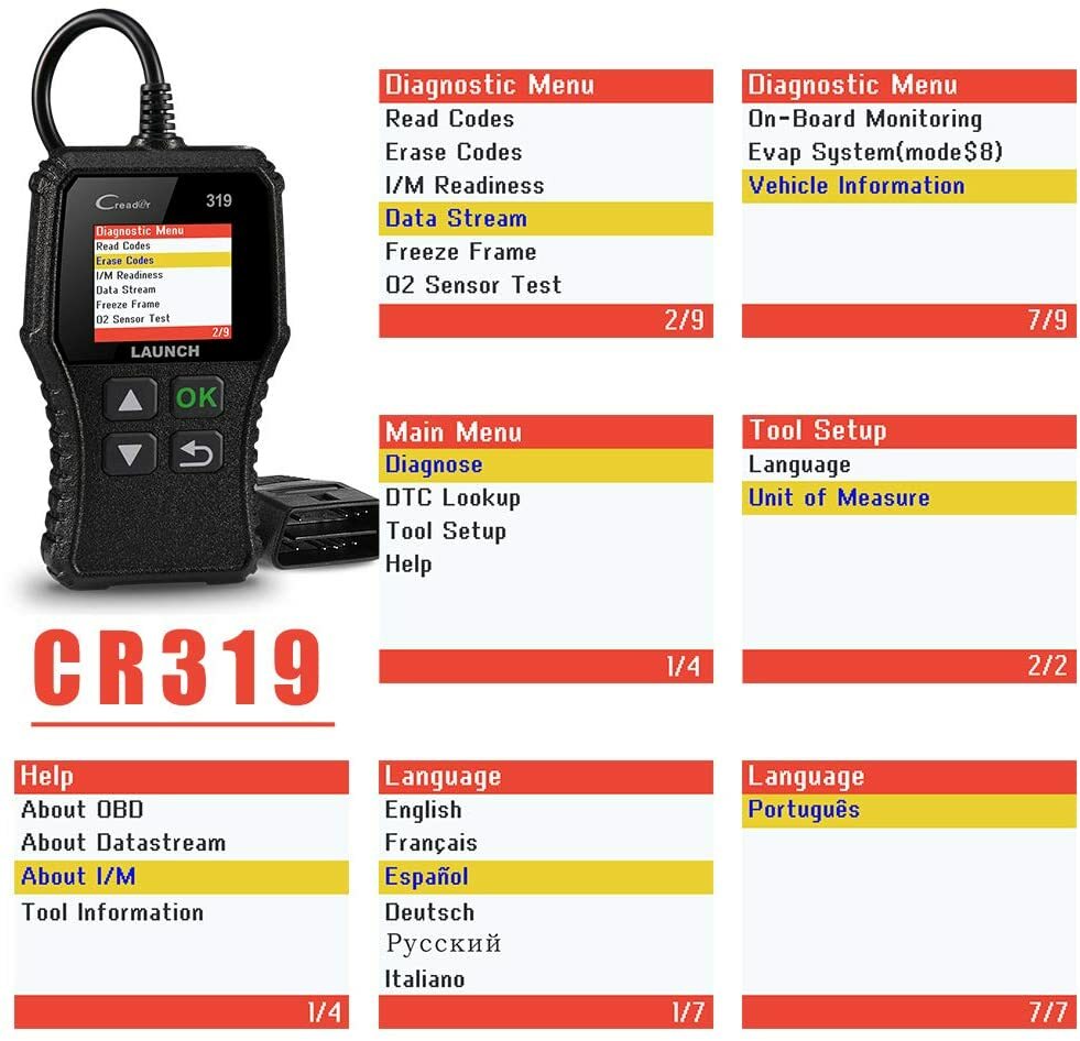 LAUNCH CR319 OBD2 Scanner Diagnostic Tool OBD LIVE DATA Freeze Frame Code Reader