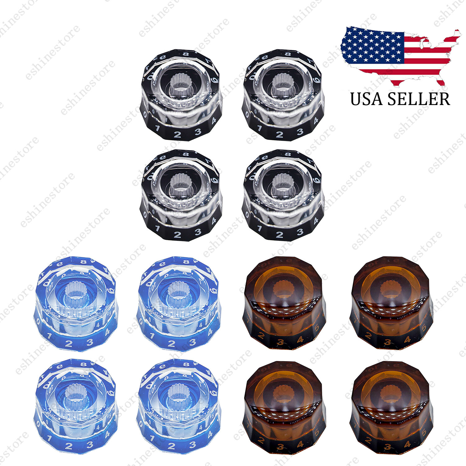 4 Pcs Guitar Knobs Clear Dodecagon Speed Control Volume Tone Knobs For Les Paul