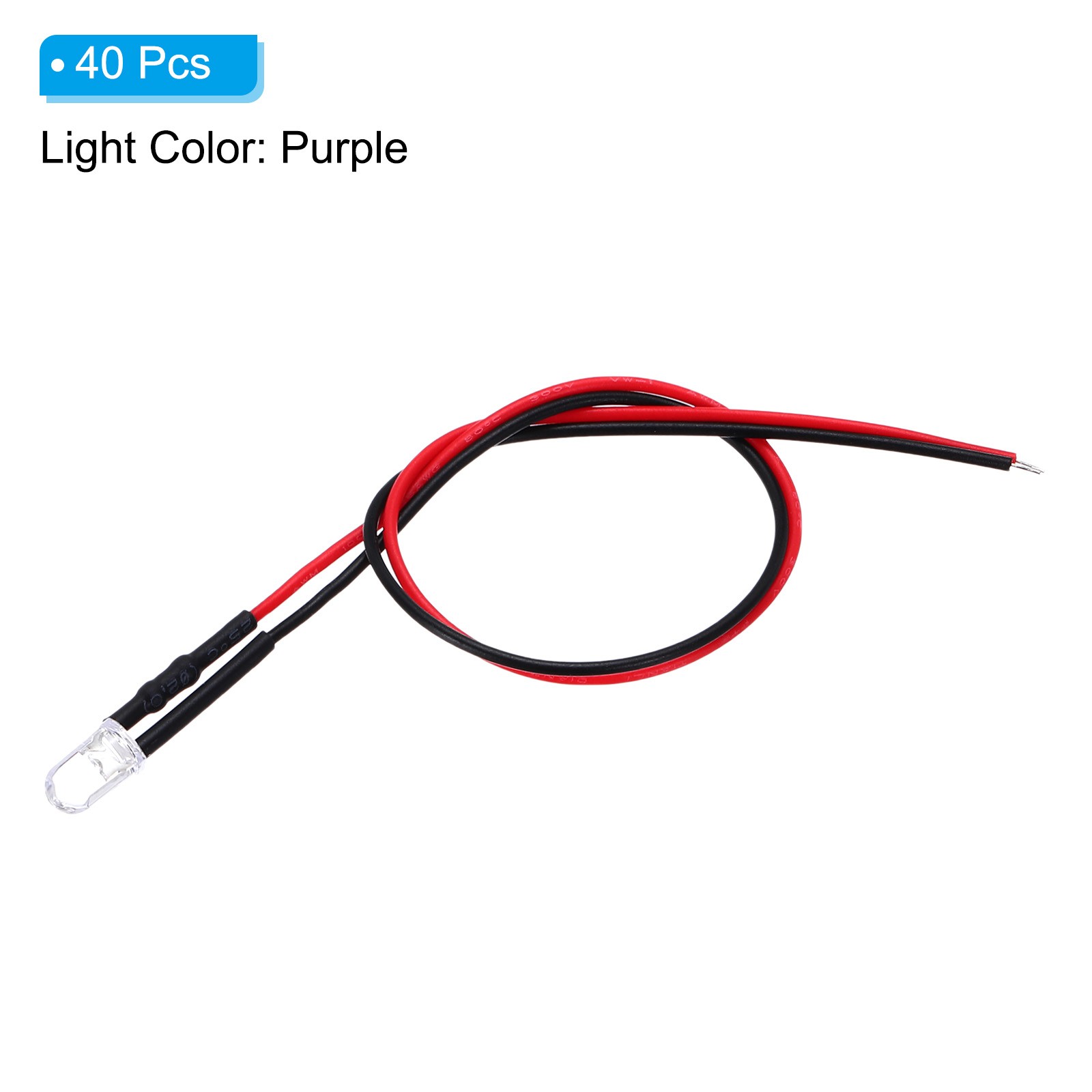 5mm LED Diode Light, 40 Pcs 9-12V DC, Purple Light