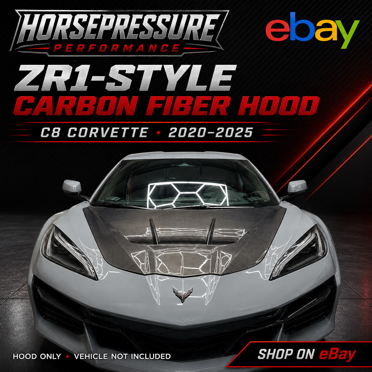 CARBON FIBER Frunk Hood Fits 20-25 Corvette C8 Small Vent ZR1 style Vette