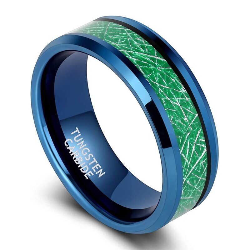 8MM Tungsten Carbide Ring Blue Polished Beveled Edge Men's Wedding Gift