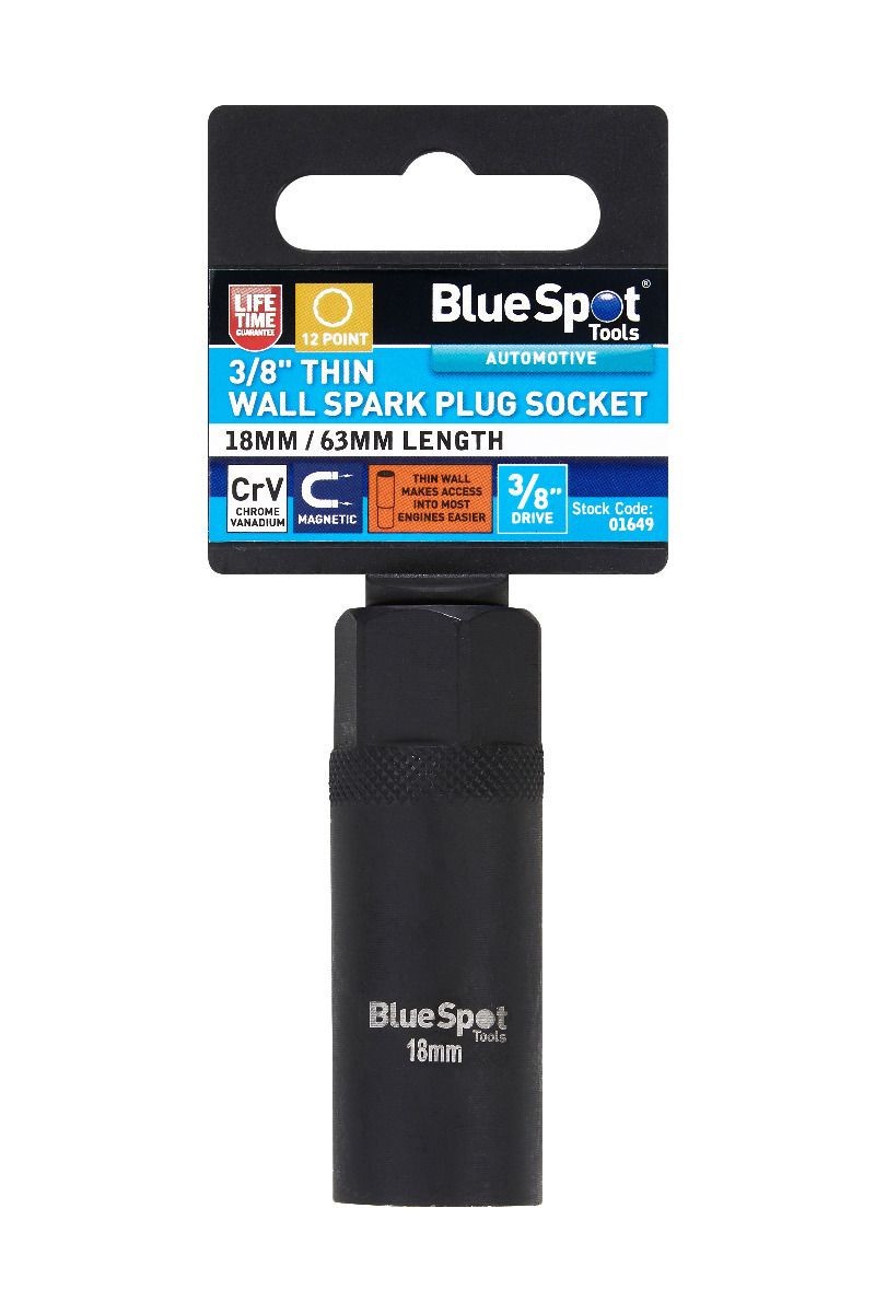 Blue Spot Tools 18mm Thin Wall Spark Plug Socket 12 Point 3/8''D