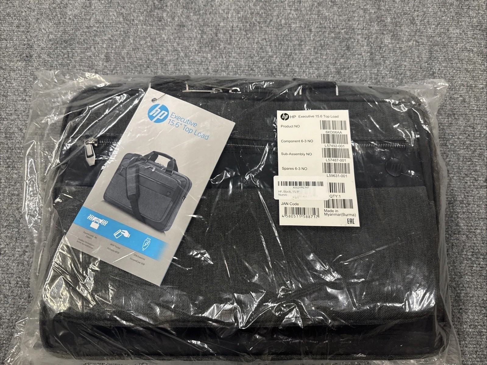 HP 6KD06AA EXECUTIVE 15.6”  LAPTOP CARRYING BAG GRAY & BLACK