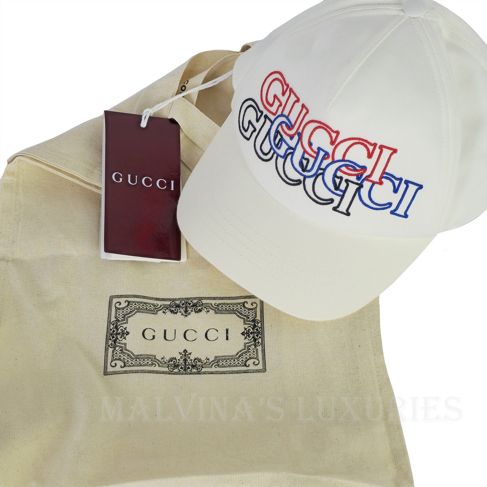 GUCCI BASEBALL CAP WHITE COTTON w LOGO EMBROIDERY UNISEX $560 sz S 57cm