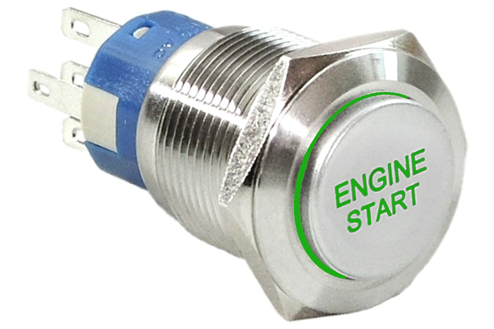 5/8" Start Engine Stainless Steel Push Button Switch w/ Green LED Light 16mm 12V