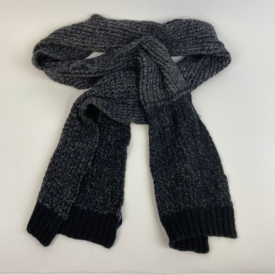 Gap Gray Black Scarf Wool Blend Chunky Color Block OSFM Unisex Adult