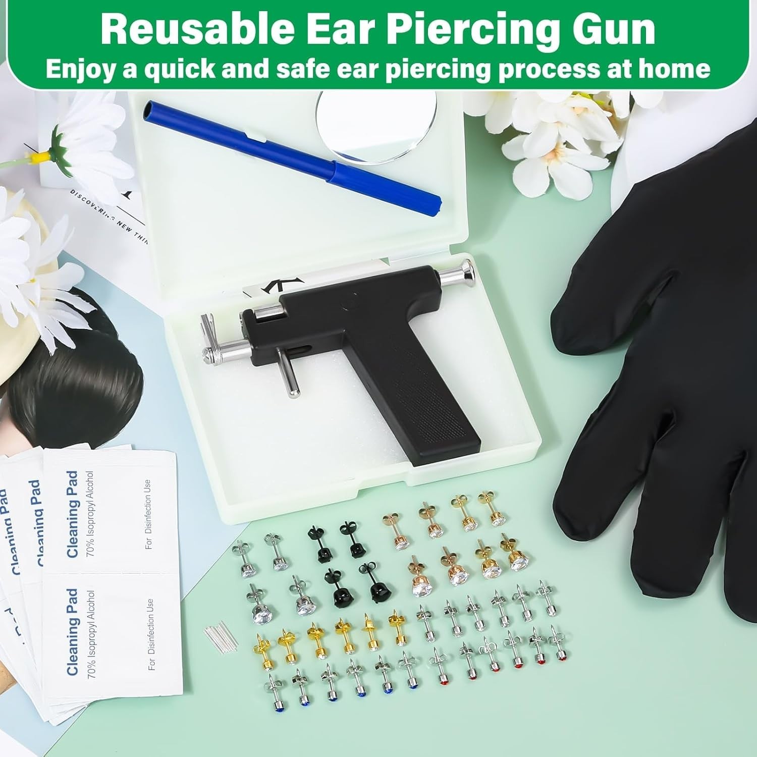 Reusable Ear Piercing Gun Kit, Professional Ear Piercing Machine with Stainle...
