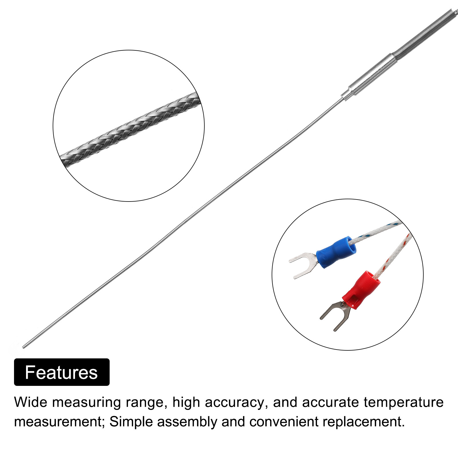 K Type Thermocouple Temperature Sensor Probe 1.5x200mm 6.6ft Wire